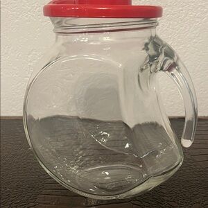 Vintage Italian Glass Pitcher w/ Red Lid | MCM Kitchen Decor